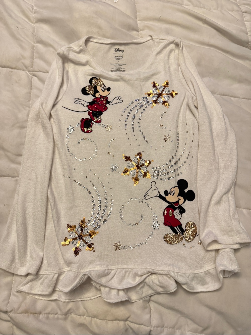 Disney x Jumping Beans Minnie & Mickey Sequin Holiday Tee Size 7
